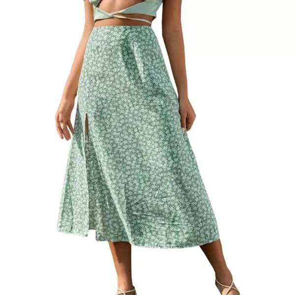 IDEALSANXUN Womens Floral Midi Skirt High Waisted A Line Bodycon Sexy Slit Pencil SkirtGreen