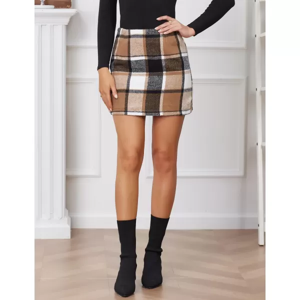 IDEALSANXUN Womens High Waist Plaid Skirt Bodycon Pencil Wool Mini SkirtsBrown New