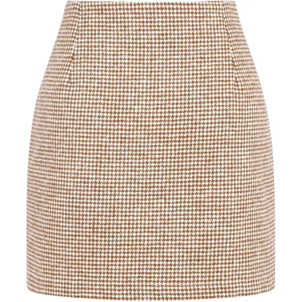 IDEALSANXUN Womens High Waist Plaid Skirt Bodycon Pencil Wool Mini SkirtsGrid Camel