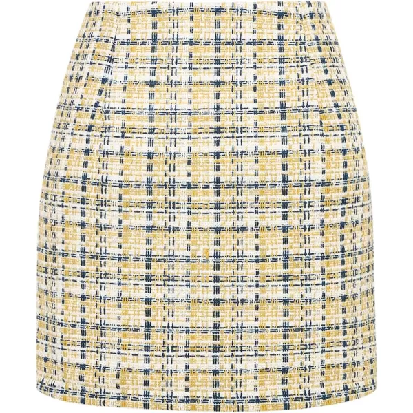 IDEALSANXUN Womens High Waist Plaid Skirt Bodycon Pencil Wool Mini SkirtsGrid Yellow