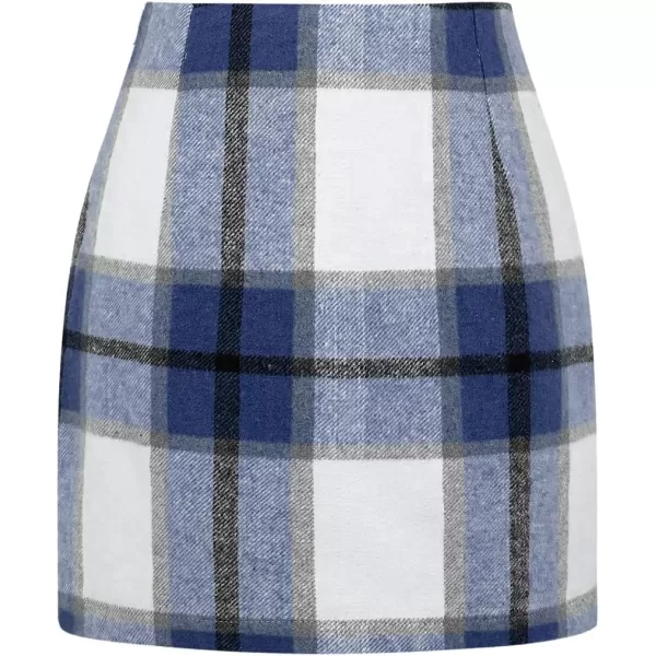 IDEALSANXUN Womens High Waist Plaid Skirt Bodycon Pencil Wool Mini SkirtsNavy