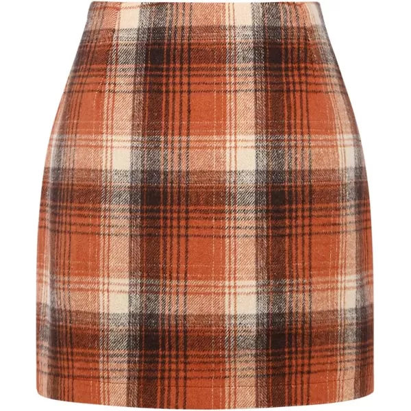 IDEALSANXUN Womens High Waist Plaid Skirt Bodycon Pencil Wool Mini SkirtsOrange