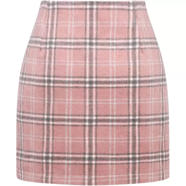 IDEALSANXUN Womens High Waist Plaid Skirt Bodycon Pencil Wool Mini SkirtsPink New