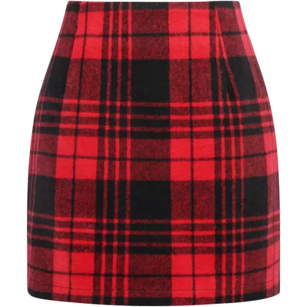 IDEALSANXUN Womens High Waist Plaid Skirt Bodycon Pencil Wool Mini SkirtsRed 02