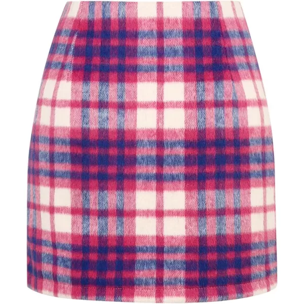 IDEALSANXUN Womens High Waist Plaid Skirt Bodycon Pencil Wool Mini SkirtsRose
