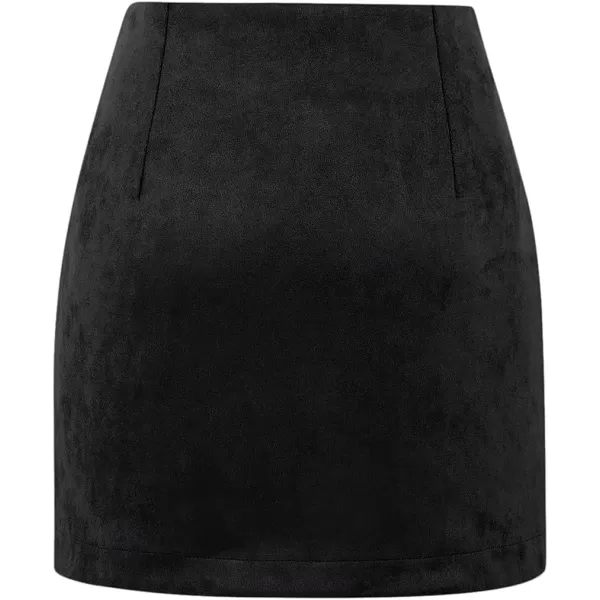IDEALSANXUN Womens High Waist Plaid Skirt Bodycon Pencil Wool Mini SkirtsSuede Black