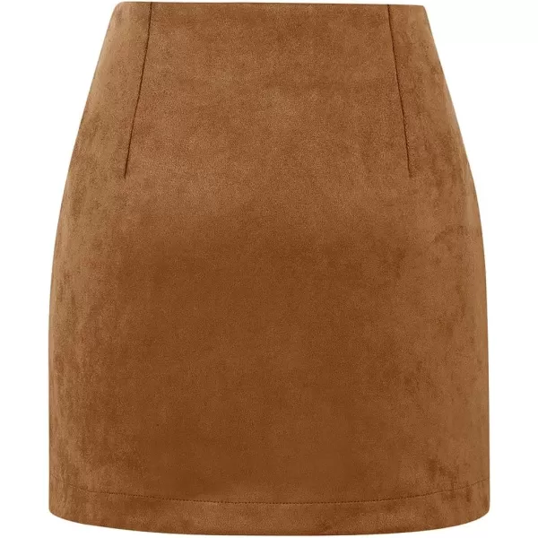 IDEALSANXUN Womens High Waist Plaid Skirt Bodycon Pencil Wool Mini SkirtsSuede Brown