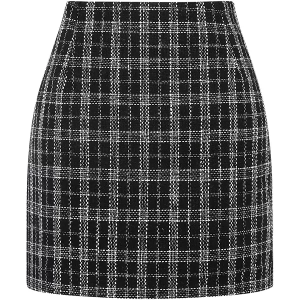 IDEALSANXUN Womens High Waist Plaid Skirt Bodycon Pencil Wool Mini SkirtsTweed Black