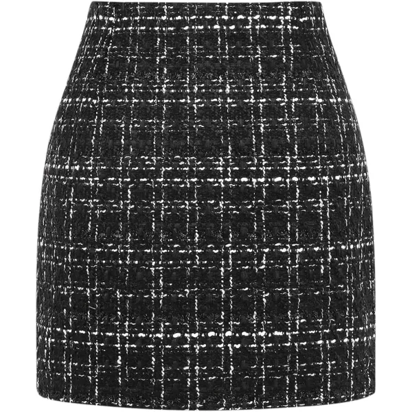 IDEALSANXUN Womens High Waist Plaid Skirt Bodycon Pencil Wool Mini SkirtsTweed Black New