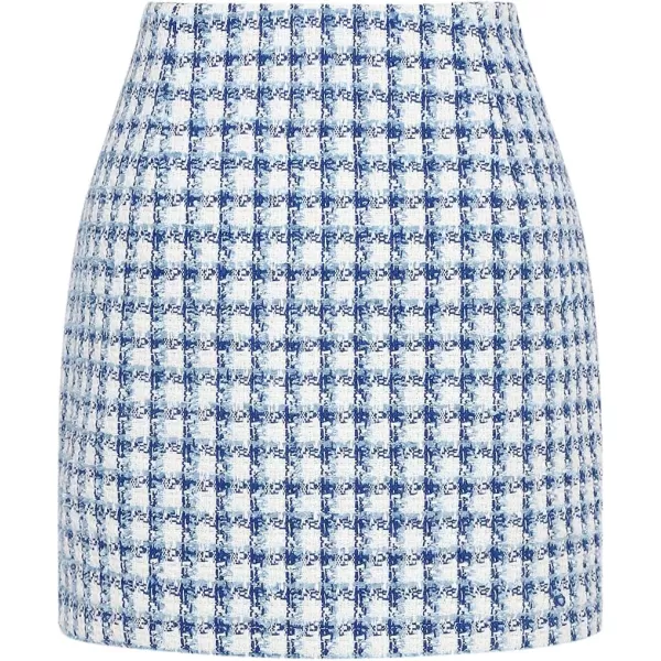 IDEALSANXUN Womens High Waist Plaid Skirt Bodycon Pencil Wool Mini SkirtsTweed Blue