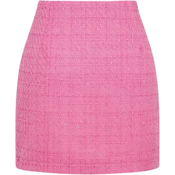 IDEALSANXUN Womens High Waist Plaid Skirt Bodycon Pencil Wool Mini SkirtsTweed Pink