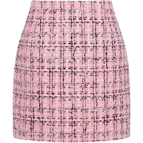 IDEALSANXUN Womens High Waist Plaid Skirt Bodycon Pencil Wool Mini SkirtsTweed Pink New