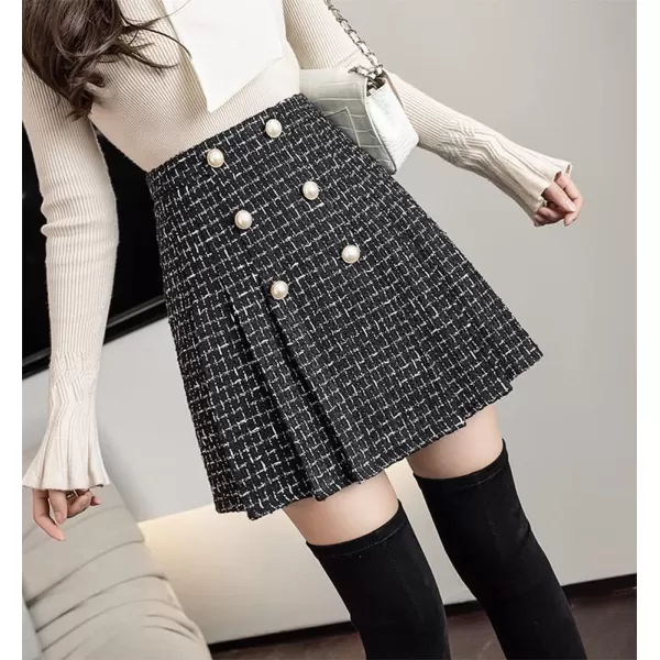 IDEALSANXUN Womens High Waisted Aline Pleated Tweed Mini Skirts 20231black