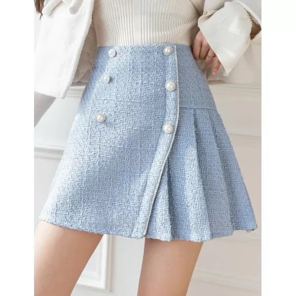 IDEALSANXUN Womens High Waisted Aline Pleated Tweed Mini Skirts 20232blue