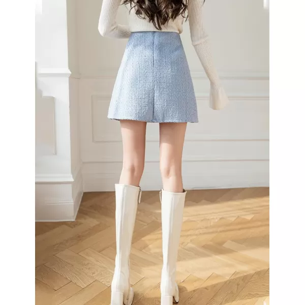 IDEALSANXUN Womens High Waisted Aline Pleated Tweed Mini Skirts 20232blue