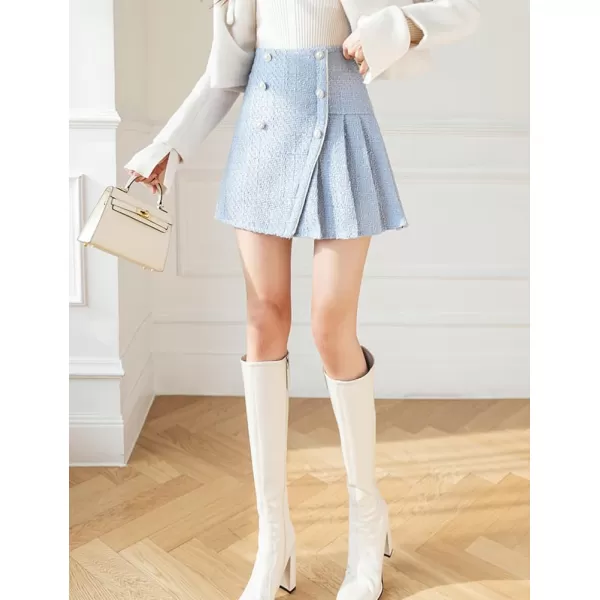 IDEALSANXUN Womens High Waisted Aline Pleated Tweed Mini Skirts 20232blue