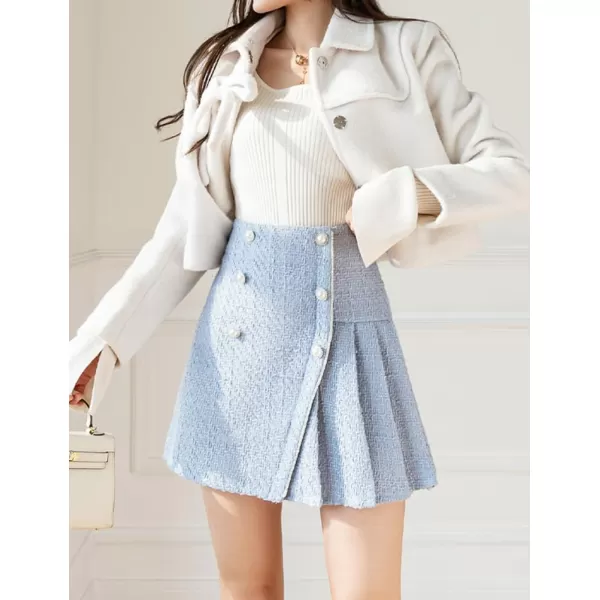 IDEALSANXUN Womens High Waisted Aline Pleated Tweed Mini Skirts 20232blue