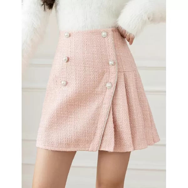 IDEALSANXUN Womens High Waisted Aline Pleated Tweed Mini Skirts 20232pink