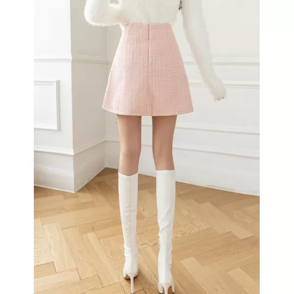 IDEALSANXUN Womens High Waisted Aline Pleated Tweed Mini Skirts 20232pink