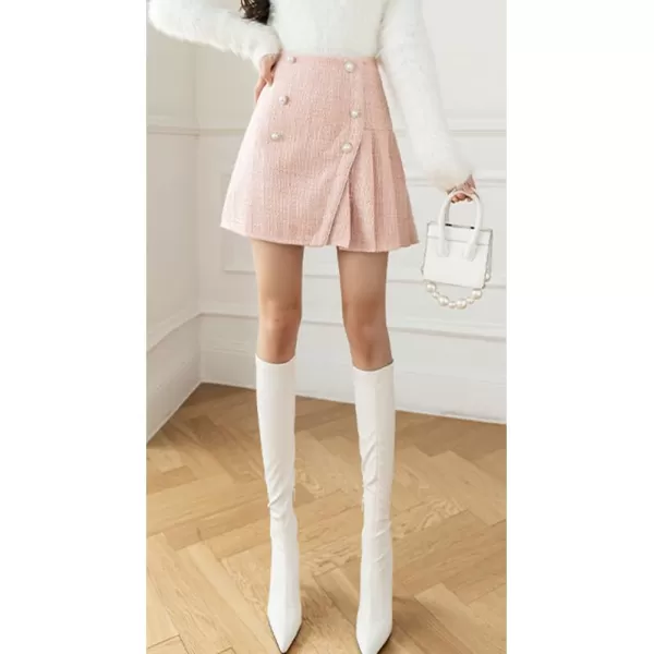 IDEALSANXUN Womens High Waisted Aline Pleated Tweed Mini Skirts 20232pink