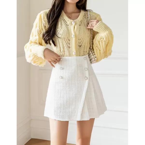 IDEALSANXUN Womens High Waisted Aline Pleated Tweed Mini Skirts 20232white