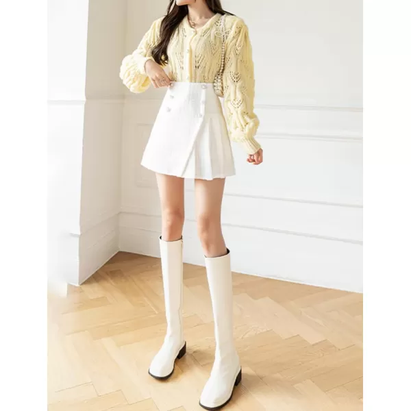 IDEALSANXUN Womens High Waisted Aline Pleated Tweed Mini Skirts 20232white