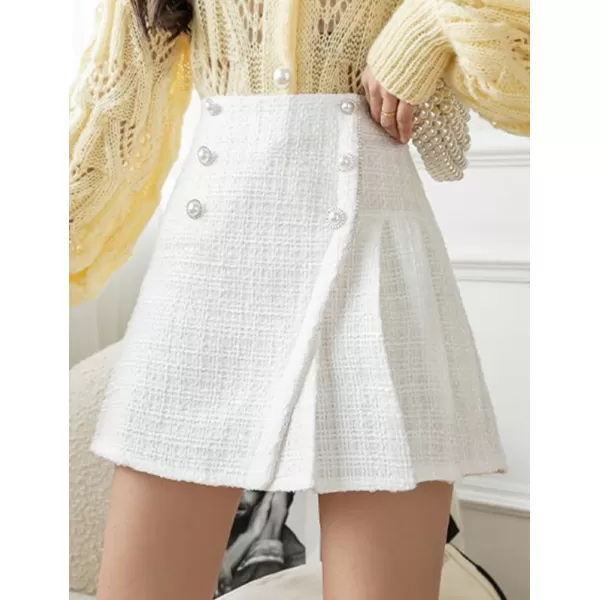 IDEALSANXUN Womens High Waisted Aline Pleated Tweed Mini Skirts 20232white