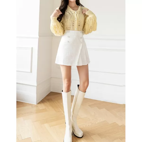 IDEALSANXUN Womens High Waisted Aline Pleated Tweed Mini Skirts 20232white