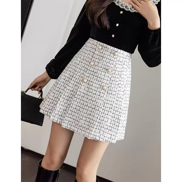 IDEALSANXUN Womens High Waisted Aline Pleated Tweed Mini Skirts 2023White