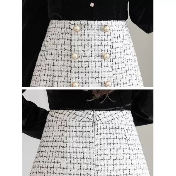 IDEALSANXUN Womens High Waisted Aline Pleated Tweed Mini Skirts 2023White