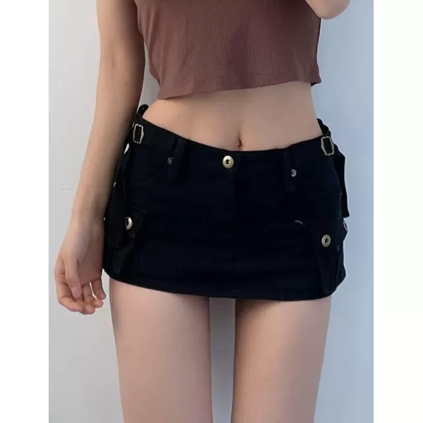 IDEALSANXUN Womens Micro Mini Cargo Skirts for Women Trendy 2023 Short Denim Jean Skirts Y2k ClothingBlack