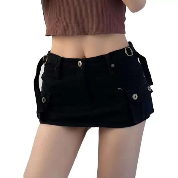 IDEALSANXUN Womens Micro Mini Cargo Skirts for Women Trendy 2023 Short Denim Jean Skirts Y2k ClothingBlack