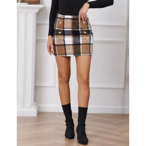 IDEALSANXUN Womens Plaid Mini Skirts Fall Winter Double Button Wool SkirtBrown New