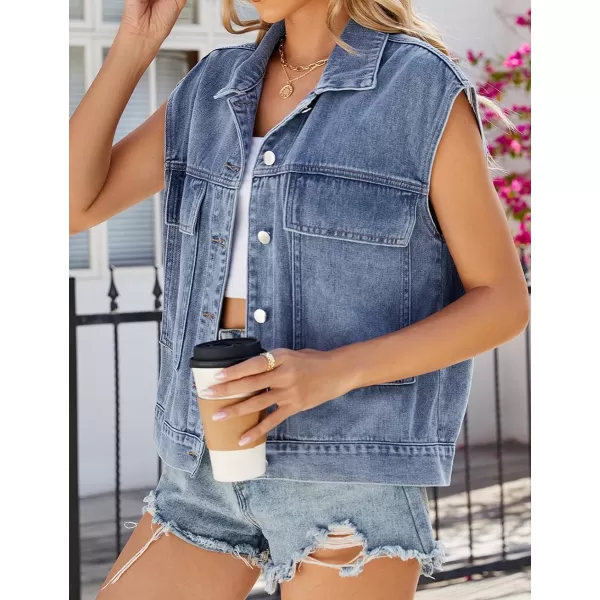 IDEALSANXUN Womens Sleeveless Denim Jackets Casual Oversized Jean Vest TopsBlue
