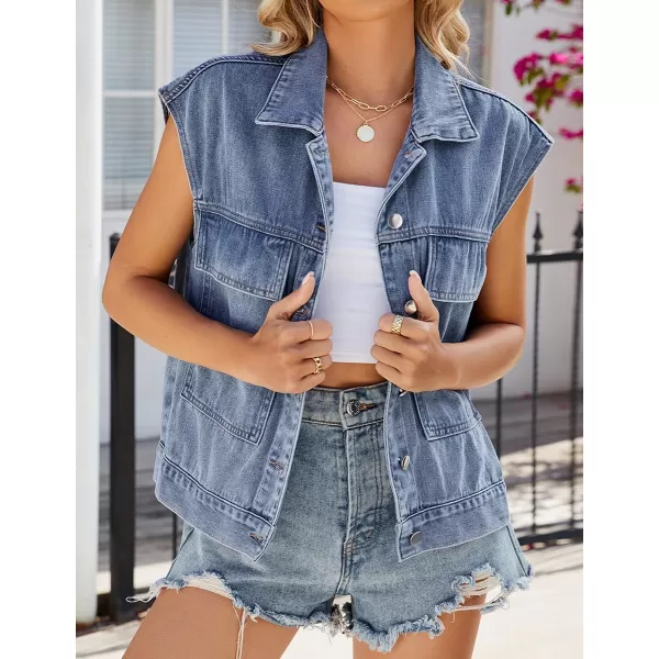 IDEALSANXUN Womens Sleeveless Denim Jackets Casual Oversized Jean Vest TopsBlue