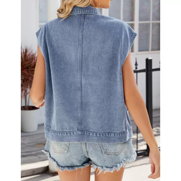 IDEALSANXUN Womens Sleeveless Denim Jackets Casual Oversized Jean Vest TopsBlue