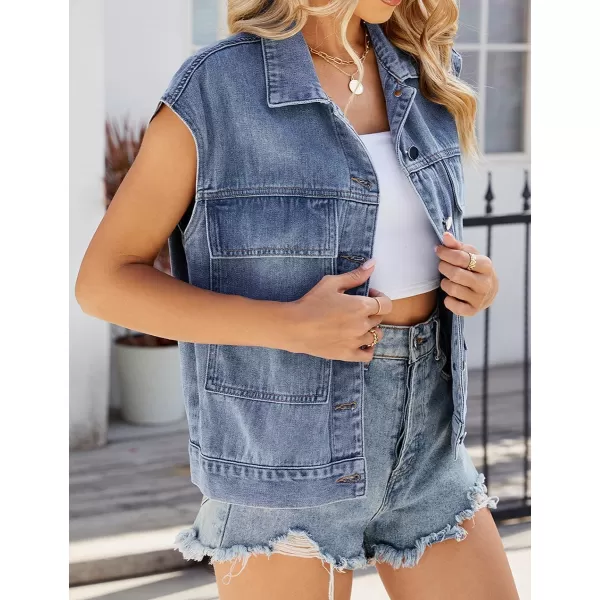 IDEALSANXUN Womens Sleeveless Denim Jackets Casual Oversized Jean Vest TopsBlue