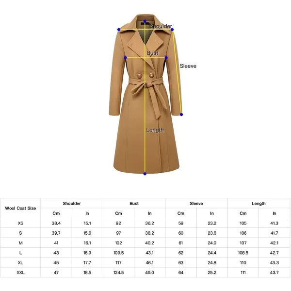 IDEALSANXUN Womens Wool Jacket Slim Fit Vintage Long Pea CoatKhaki