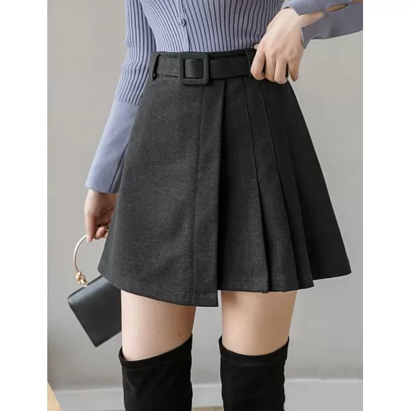 IDEALSANXUN Wool Mini Skirt for Women Fall Winter High Waisted A Line Pleated Short SkirtDarkgrey