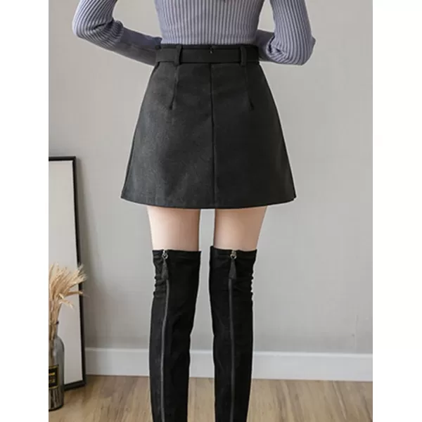 IDEALSANXUN Wool Mini Skirt for Women Fall Winter High Waisted A Line Pleated Short SkirtDarkgrey