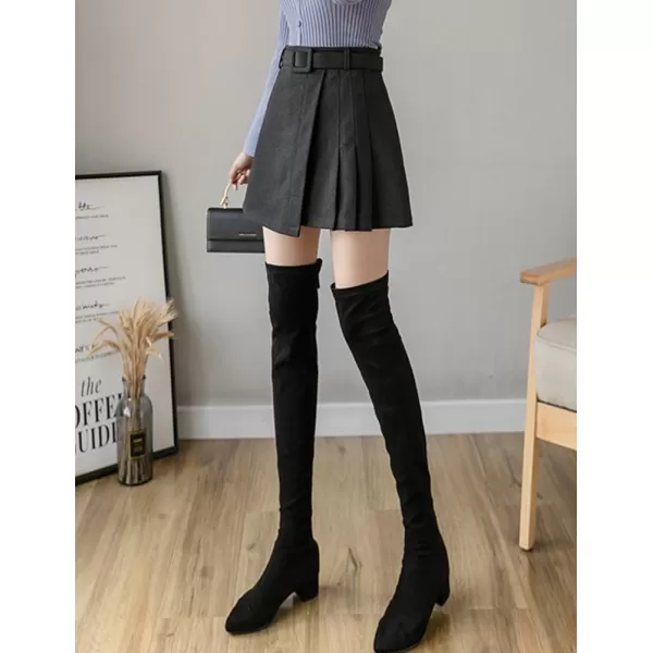 IDEALSANXUN Wool Mini Skirt for Women Fall Winter High Waisted A Line Pleated Short SkirtDarkgrey