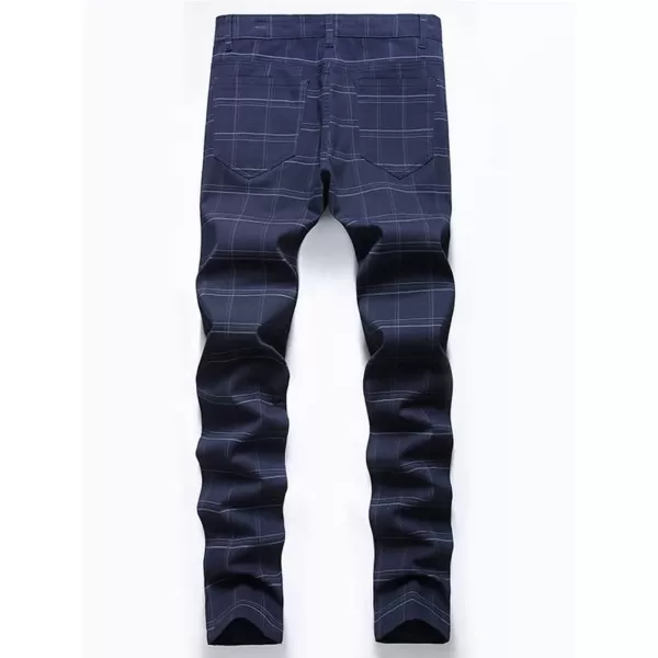 Mens Plaid Pants Casual Stretch Slim Fit Dress Chino Pants2 Blue