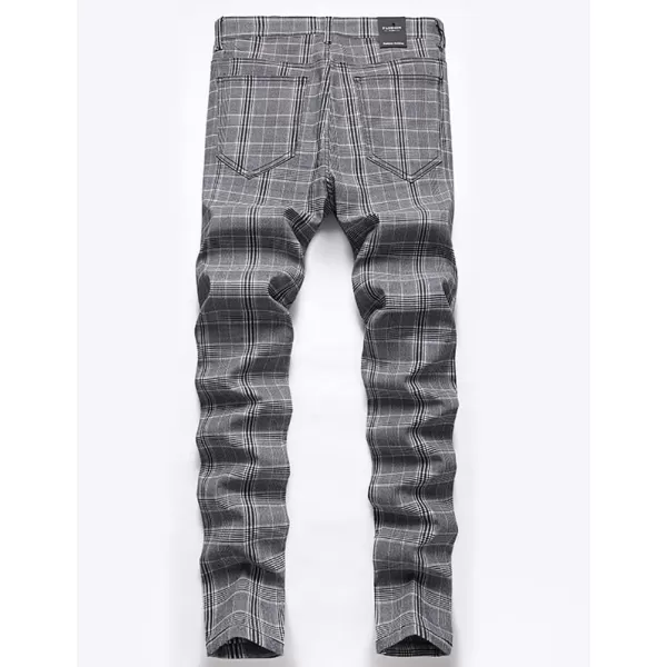 Mens Plaid Pants Casual Stretch Slim Fit Dress Chino Pants2 Grey T4