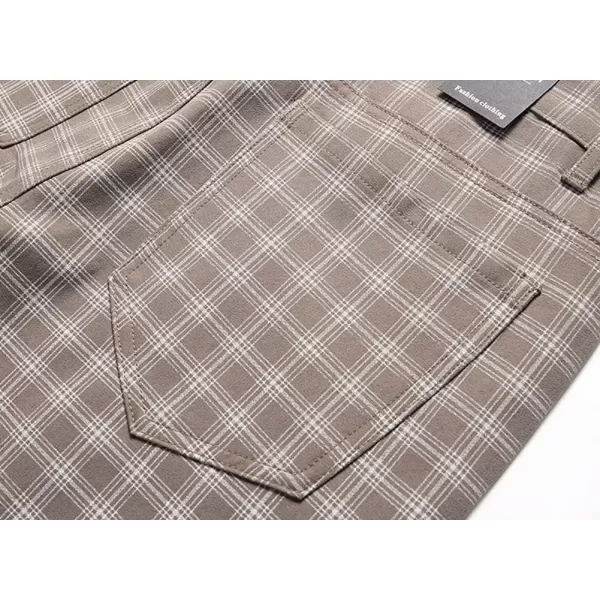 Mens Plaid Pants Casual Stretch Slim Fit Dress Chino Pants2 Khaki G3