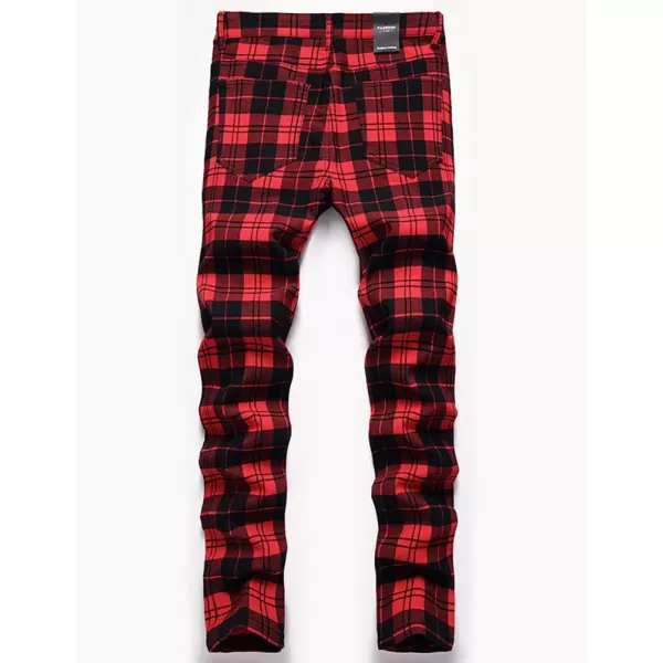 Mens Plaid Pants Casual Stretch Slim Fit Dress Chino Pants2 Wine T2