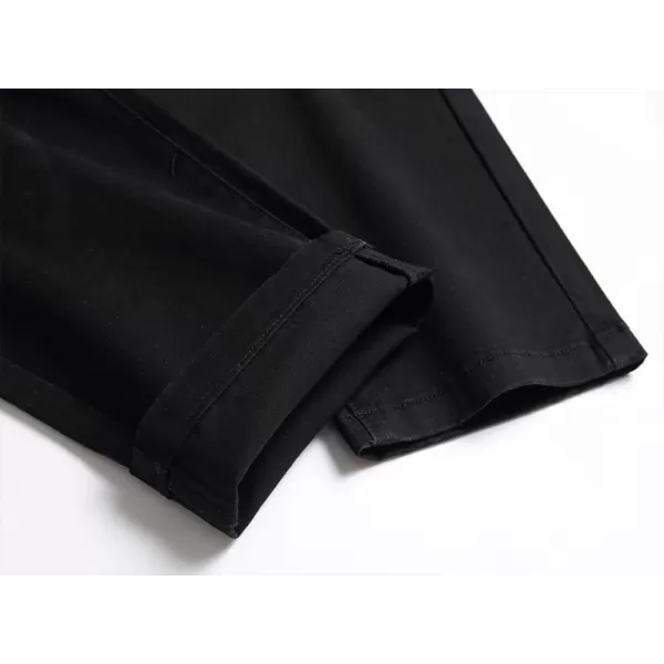 Mens Plaid Pants Casual Stretch Slim Fit Dress Chino PantsPure Black