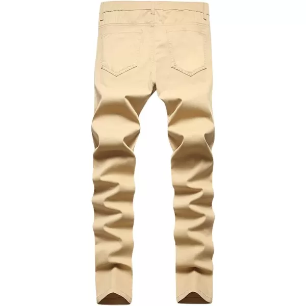 Mens Plaid Pants Casual Stretch Slim Fit Dress Chino PantsPure Khaki