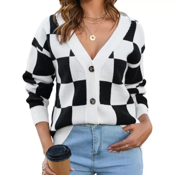 IDEALSANXUN Cable Knit Sweater Cardigan Women Checkered Oversized Long Sleeve Fall Winter 2023 Jacket CoatBlack