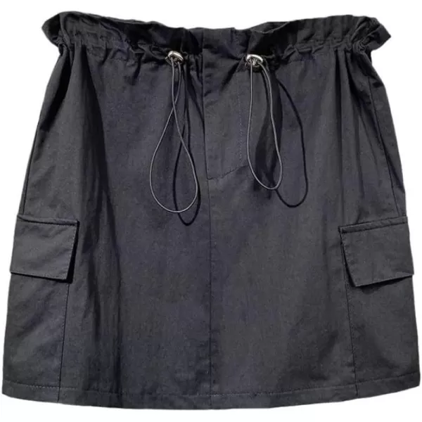 IDEALSANXUN Cargo Mini Skirt for Women High Waisted Drawstring Y2k Bodycon Fall Skirt with PocketBlack