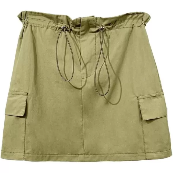 IDEALSANXUN Cargo Mini Skirt for Women High Waisted Drawstring Y2k Bodycon Fall Skirt with PocketGreen